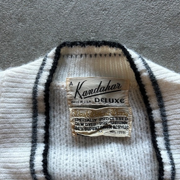 Vintage 50s 60s Kandahar Cardigan Sweater Size Medium White Black Button Up - Picture 2 of 6